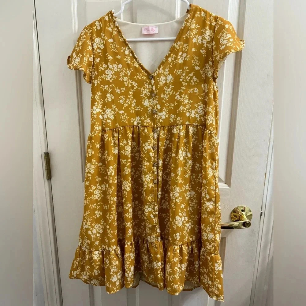 Pink Lily Floral mustard yellow Dress